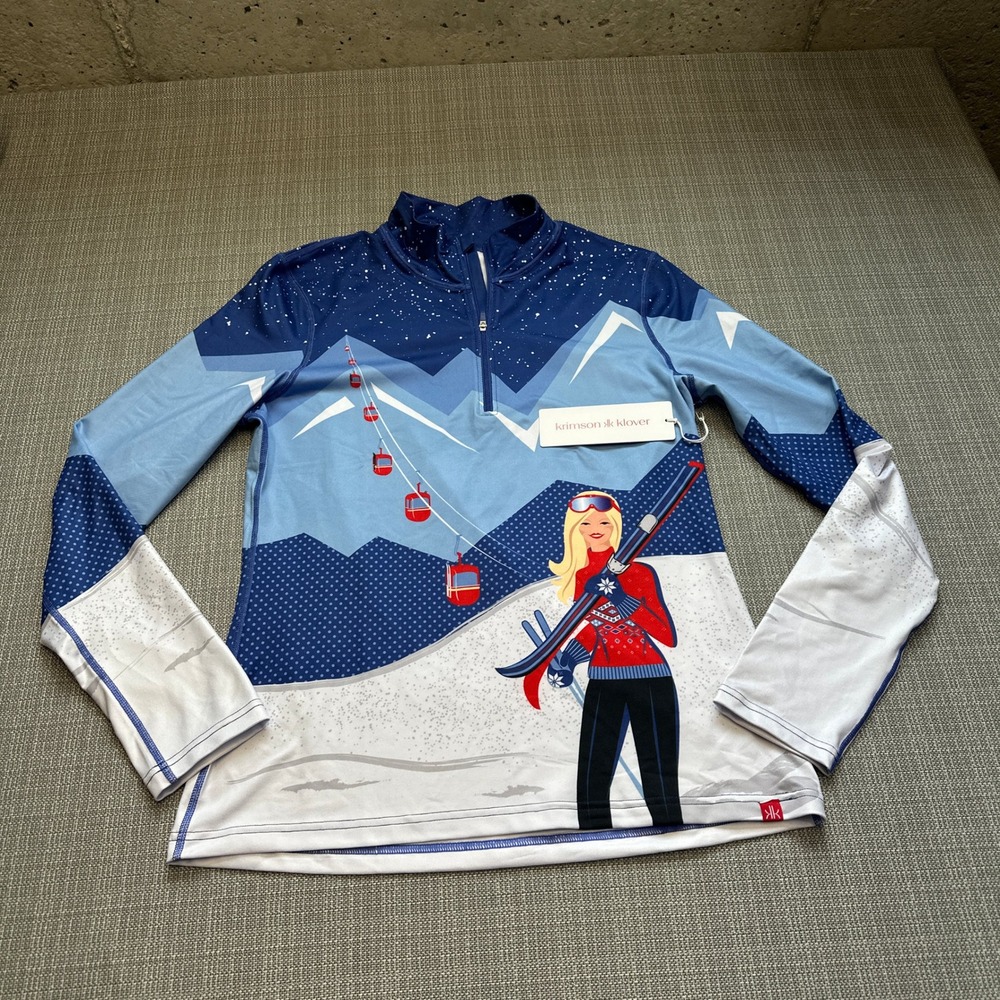 New Krimson Klover Summit Express 1/4 Zip Base Layer Top Medium Shirt Blue Ski